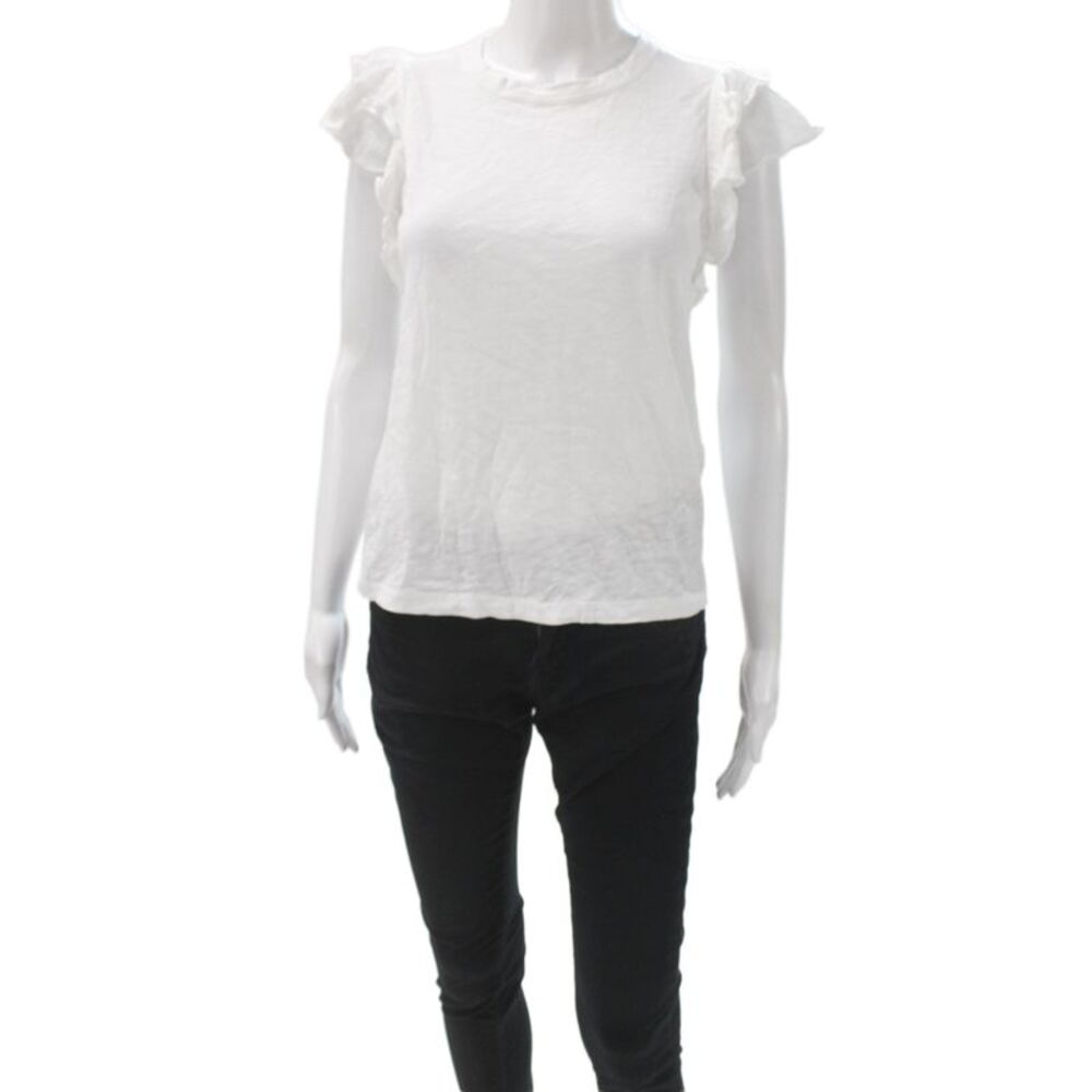 Veronica Beard Women White Cotton Crew Neck Short Sleeve T-Shirt Size XS